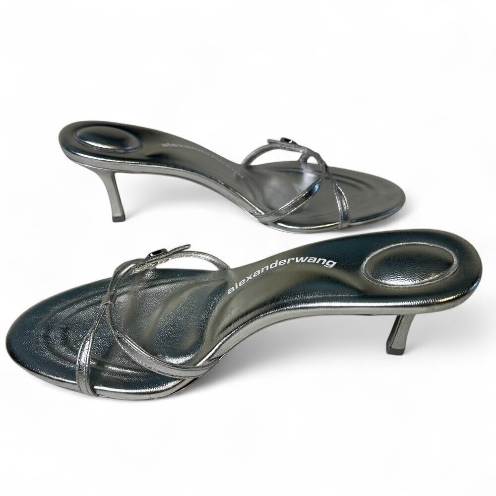 Alexander Wang Silver Lucienne 65 Strappy Slide 37.5 NWT